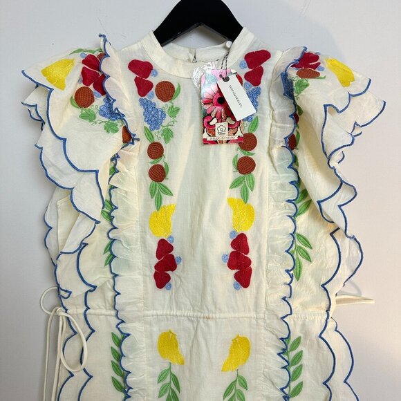FARM RIO x Anthropologie Embroidered Ruffle Mini Dress in At The Table Small NWT - Picture 3 of 14